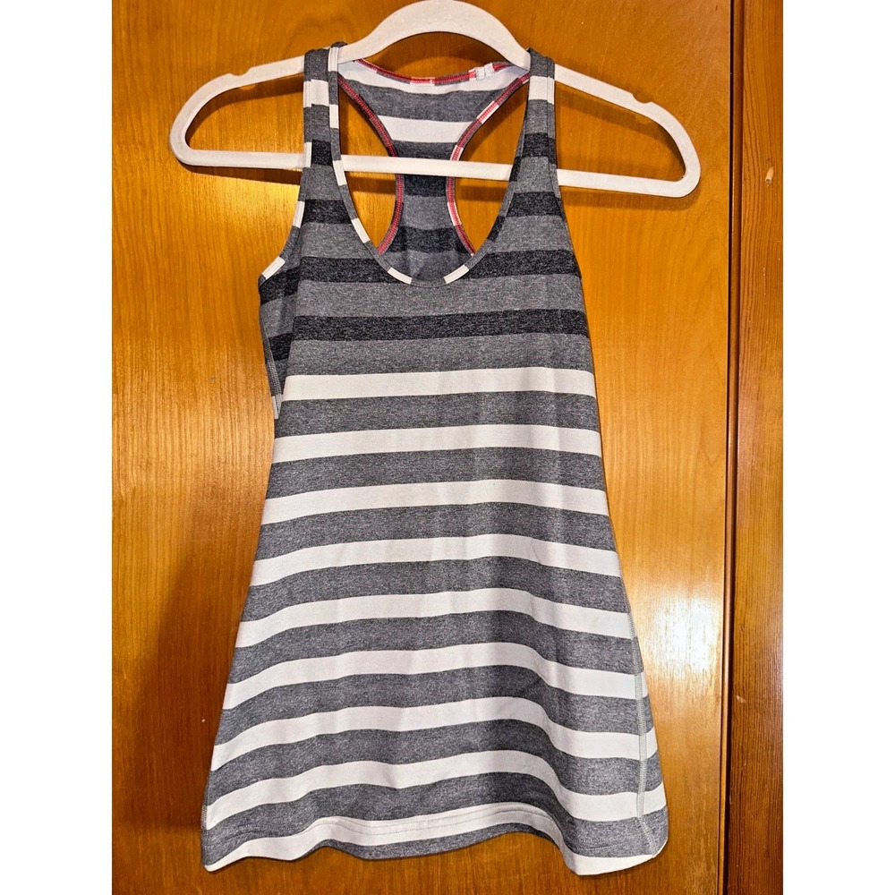 Lululemon 2 Cool Athletic Racerback Tank Marshmallow Ombre Stripe Gray Black - Picture 1 of 3